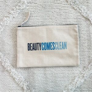 beautycounter Canvas Cosmetic Bag Cream with Blue Logo